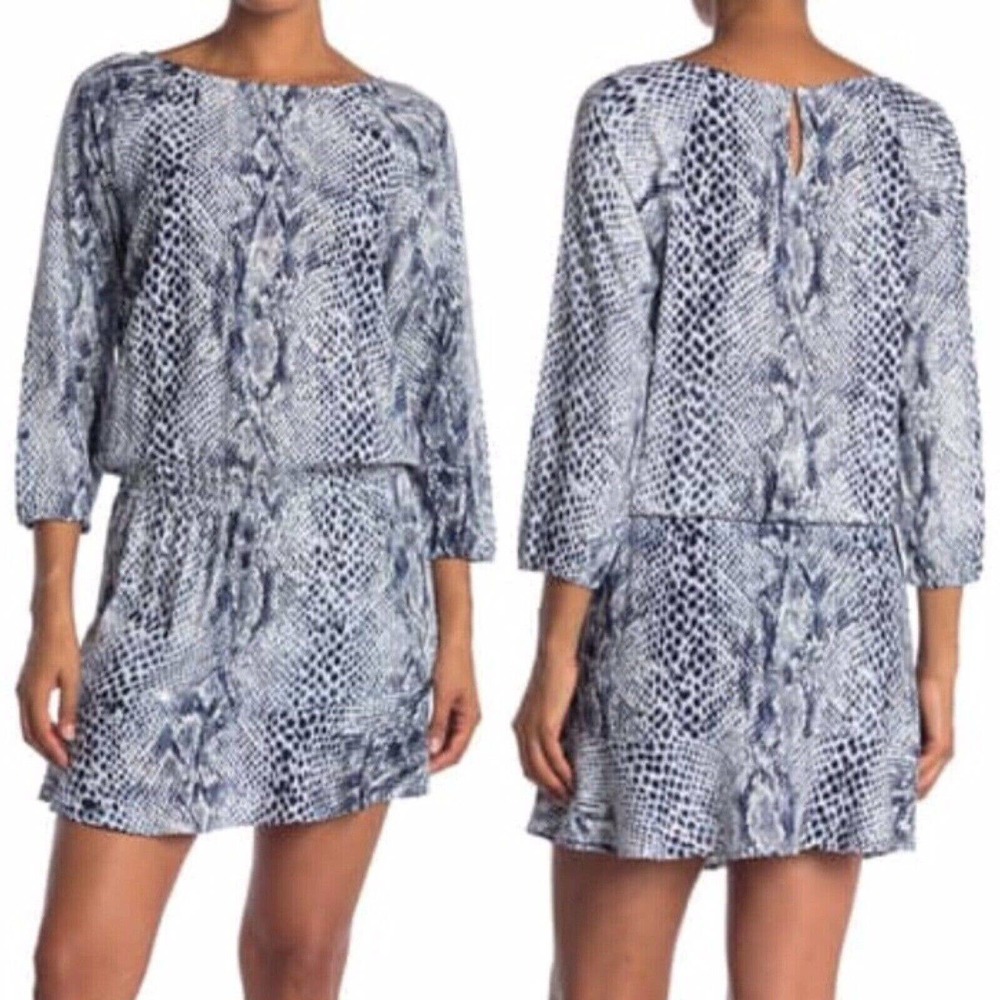 SOFT JOIE Sz XS Mini Dress Arryn B Navy Snake Print Elastic Waist Raglan Sleeve